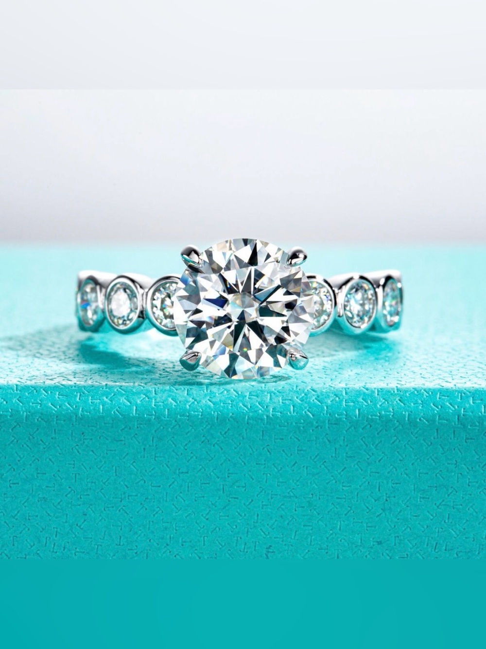 3.8 CTW Moissanite Promise Ring 3CT Center D VVS1 Gold Plated Statement